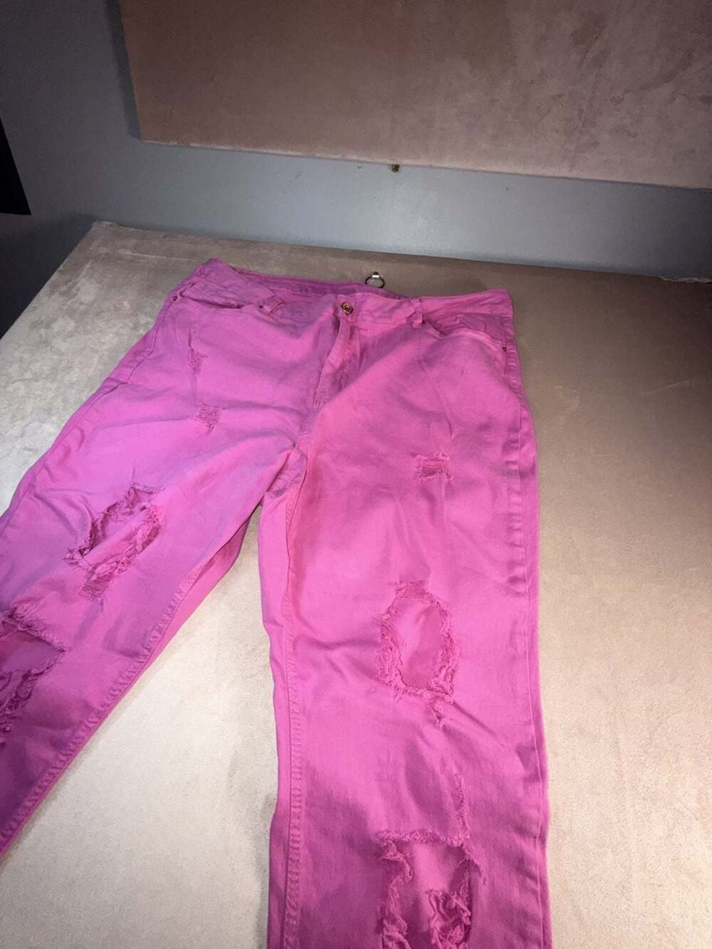 Vibrant Pink Distressed Denim Jeans with Torrid cute print shirt (A5-2057)